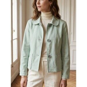 D.F.A. New York Mint Green Jacket Large Buttons Rolled Cuffs Medium